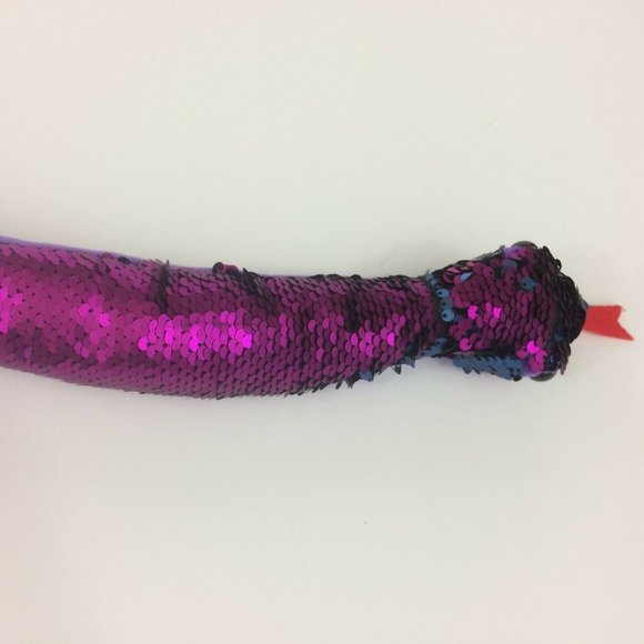 Fiesta Reversible Flip Sequin Snake Plush 24" Purple Blue Stuffed Animal Toy - Picture 7 of 10